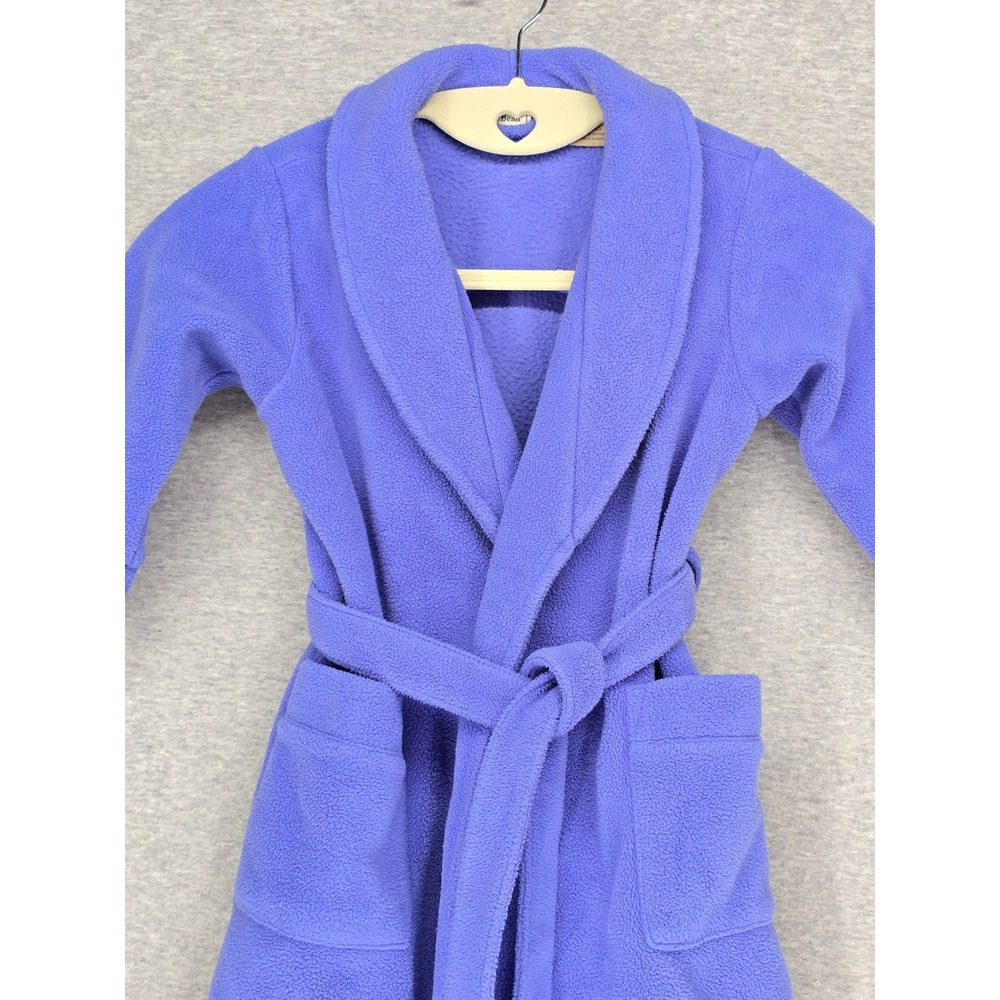 LL Bean Toddler Fleece Robe Purple 3T Shawl Collar Belted Pockets OHYW3